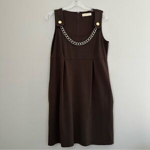 Michael Michael Kors Brown Sleeveless Dress with Pockets. Attached gold chain